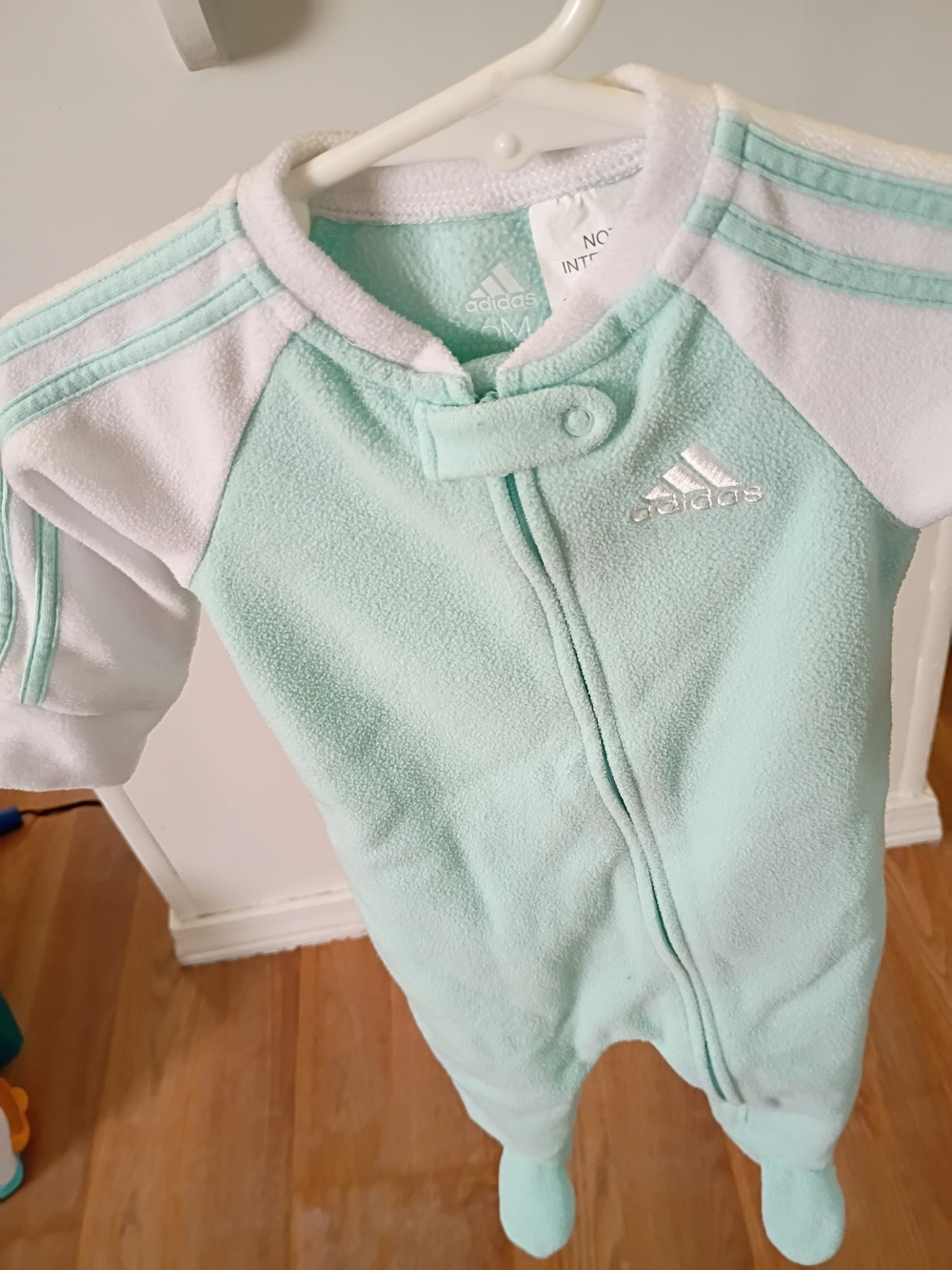 adidas Mint Green and White Fleece Footed One-Piece Romper - Picture 2 of 6